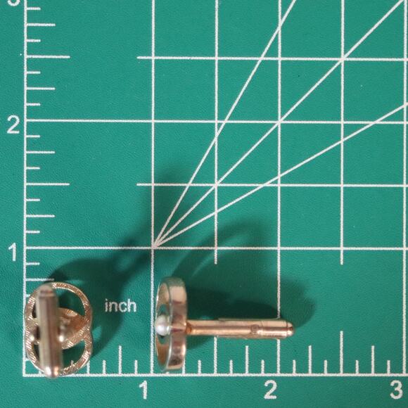 Vintage Cuff Links Gold Tone Interlapping Circles Central Pearly Bead - Picture 6 of 6